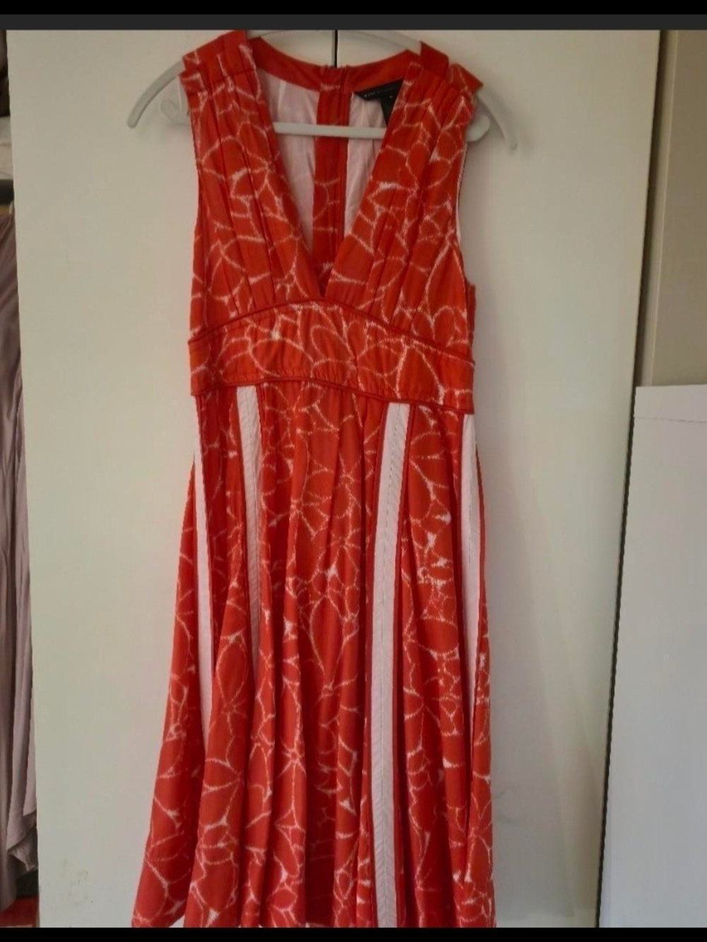 Marc By Marc Jacobs Orange and White Sleeveless V-Neck Maxi Dress